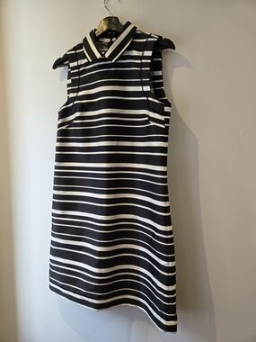 Max & Co. Sleeveless Black and White Striped Collared Mini Dress